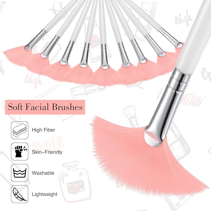 9 Pieces Facial Fan Mask Brushes, Soft Facial Applicator Brushes Tools for Peel Glycolic Makeup for Mud Cream(Pink, White)