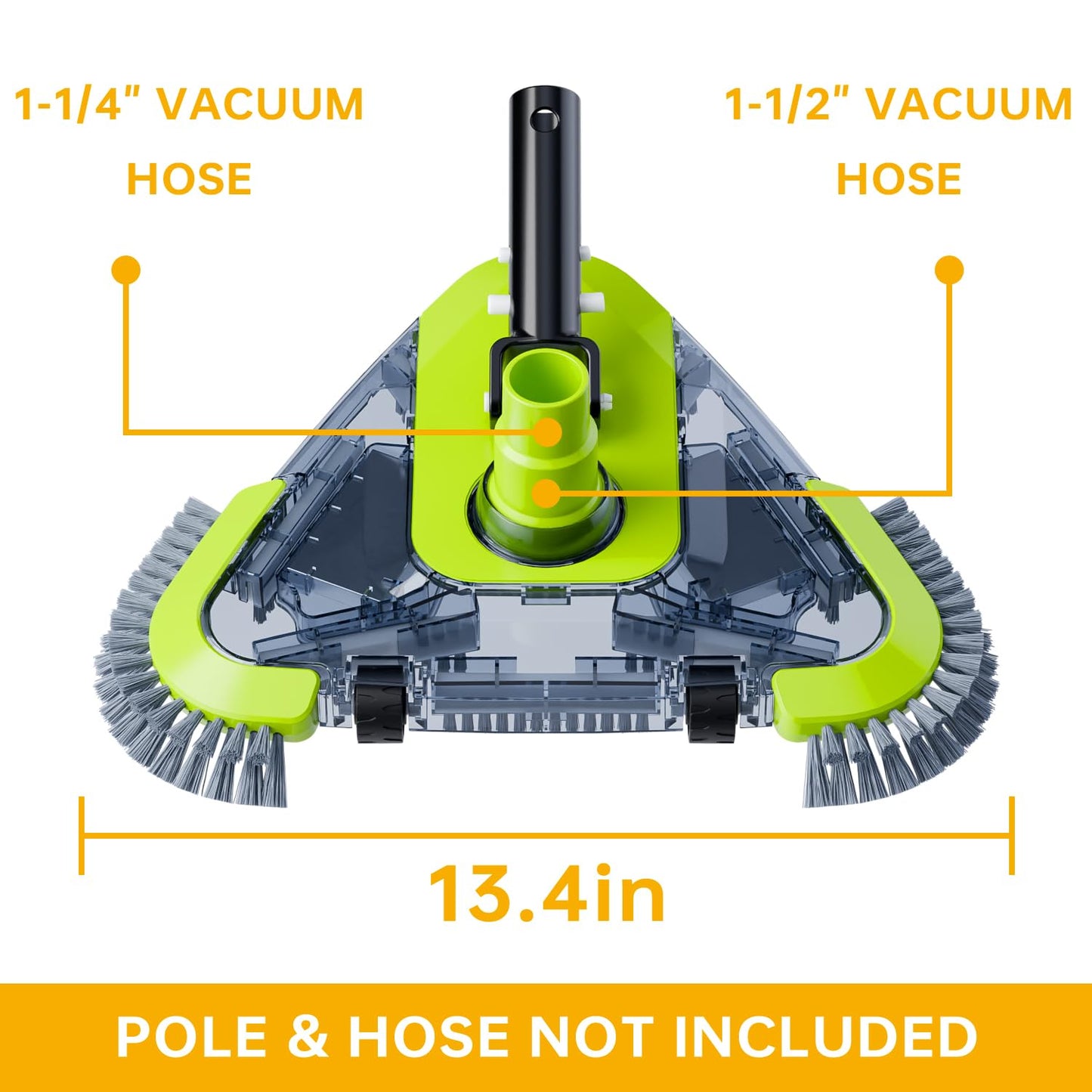 Upgrade Pool Vacuum Head with Wheels & Side Brushes, Universal Rotatable Hose Adapter,Weighted Triangular Shape, for Inground/Above Ground Swimming Pools,Sepetrel