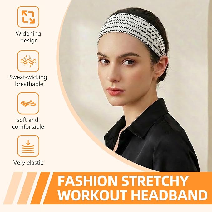 8PCS Summer-Exclusive Non Slip Sports Elastic Soft Running Fashion Headbands Absorb Sweat for Women & Men Working Out, Travel