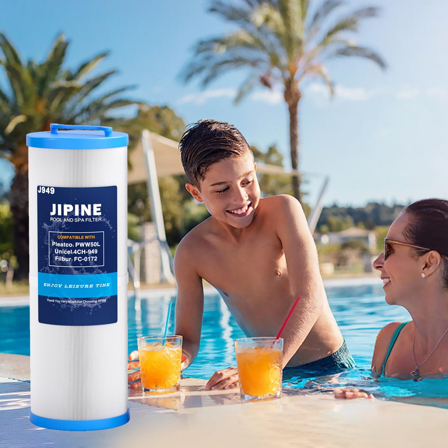 JIPINE 4CH-949 Spa Filter Replacement for Pleatco PWW50L, Cal spa Filter FIL50-5D13H15FCT-3, Filbur FC-0172, SD-01143, 817-4050, Waterway Teleweir 50, Rising Dragon 50, Hot Tub Filter 2 Pack