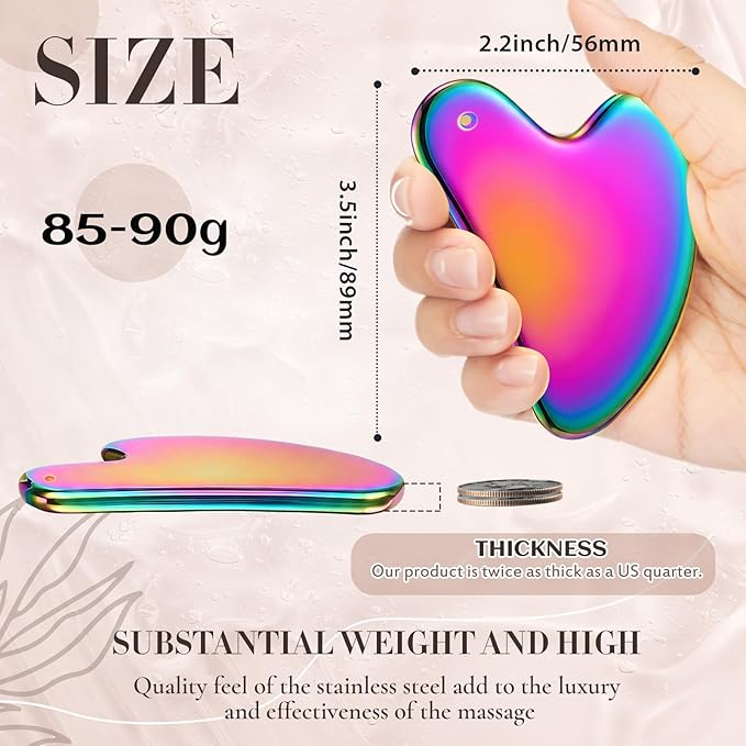 Nuanchu Stainless Steel Gua Sha Facial Tools Metal Guasha Tool for Face Body Jawline Shaper, Double Chin Reducer, Puffiness Reducing, Lymphatic Drainage Massager Skin Care Gift with Pouch(Rainbow)