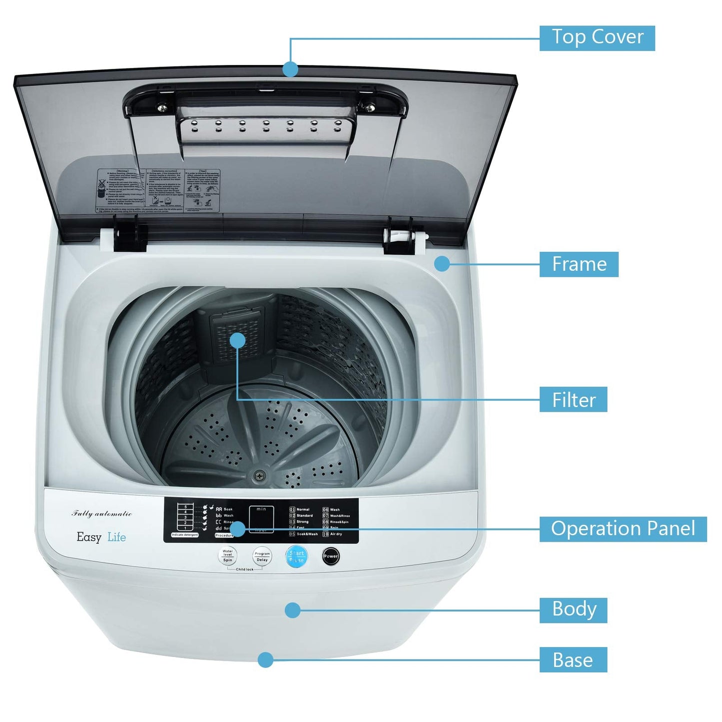 COSTWAY Portable Washing Machine, 2-in-1 Laundry Washer and Spin Combo with 10 Programs, 8.8lbs Capacity, Drain Pump and LED Display, Full Automatic Washer for Apartment, RVs, Dorm, Grey