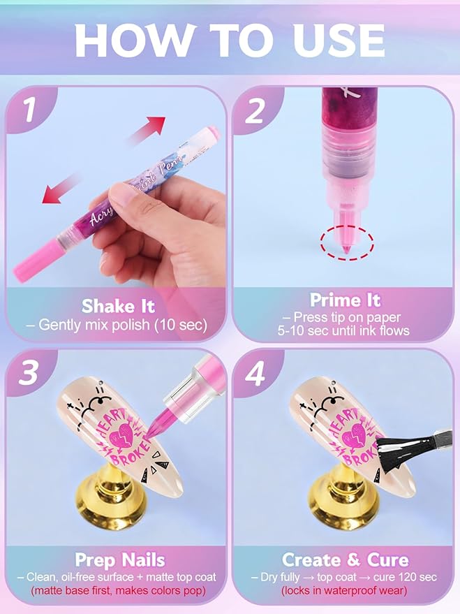 12 Color 0.7MM Nail Art Pens Set, Kalolary 3D Nail Polish Pens Quick Drying Acrylic Paint Nail Art Markers Drawing Painting Liner Brush for Nail Art Design Home & Salon Nails DIY