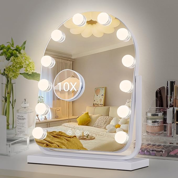 Makeup Mirror with Lights-3 Modes,Smart Touch Control,Detachable 10X Magnification,15.7"ÃÂ11.8" Hollywood Vanity,360ÃÂ° Rotation Ã¯Â¼ÂWhiteÃ¯Â¼Â