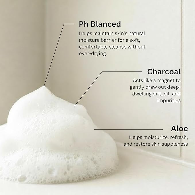 SpaScriptions 2 in 1 Cleanse & Exfoliate Foaming Facial Cleanser - Charcoal & Aloe Face Wash with Silicone Brush for Deep Cleansing & Oil Control with Hydration Support for Daily Cleansing, 5 oz