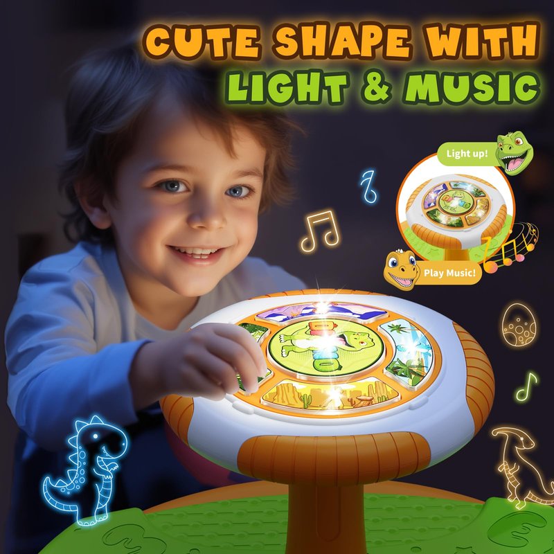 HYES Dinosaur Sit and Spin Toys for Toddlers 1-3 Boys, 360° Toddler Spinning Seat with LED Lights and Music, Sensory Toys Birthday for Kids 3-5