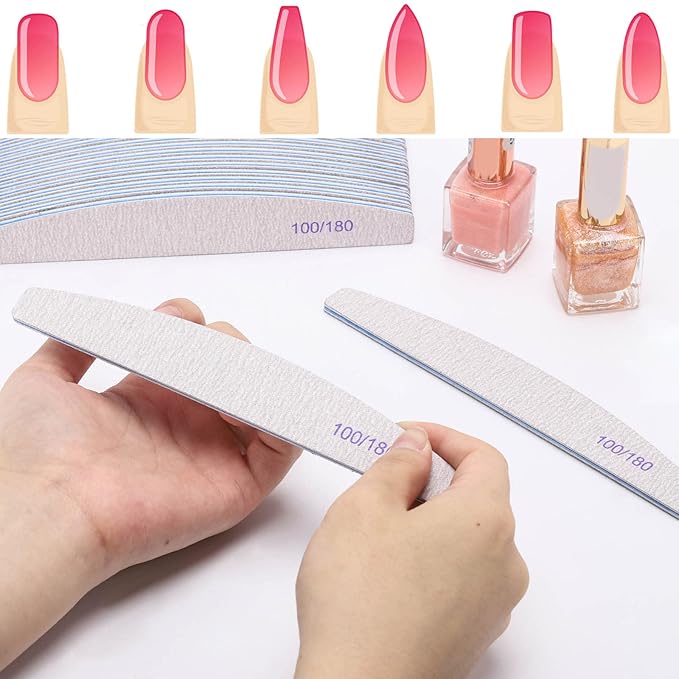 25Pcs 100/180 Grit Nail File Set - Double-Sided Emery Boards for Acrylic, Gel & Natural Nails - Professional Nail Files