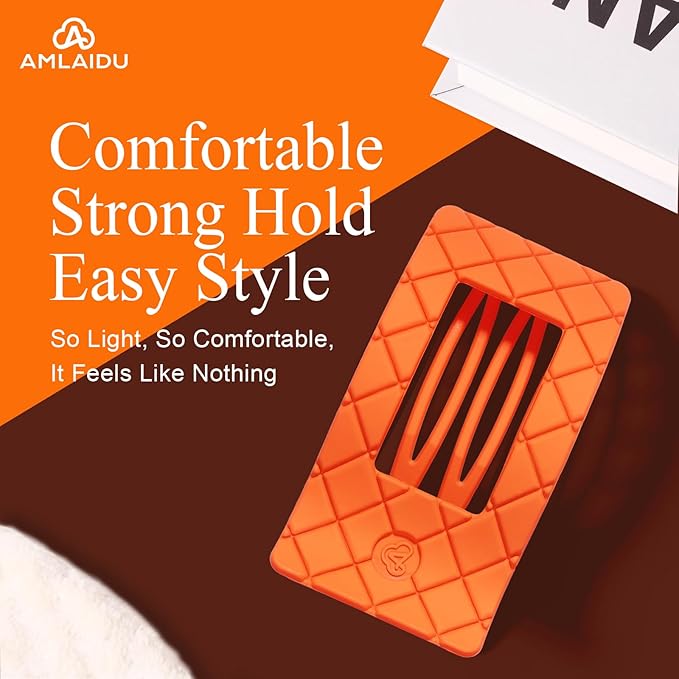 Large Flat Hair Claw Clips for Women for Thin Thick Hair, Stylish Strong Hold Non Slip Square Hair Clips, Cozy French Lay Down Hairclips, Comfortable All-Day Wear, Orange, 4 Pcs