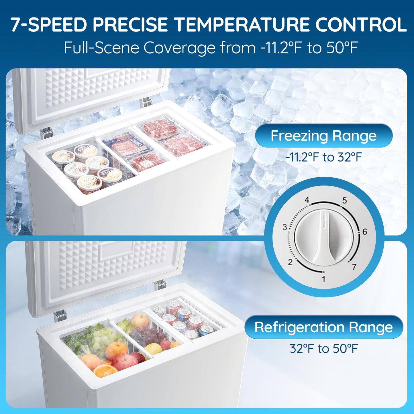 TACOOL 4.5 Cu.ft Chest Freezer Mini freezer with Removable Basket 90L Capacity Storage Knob Temperature Control White