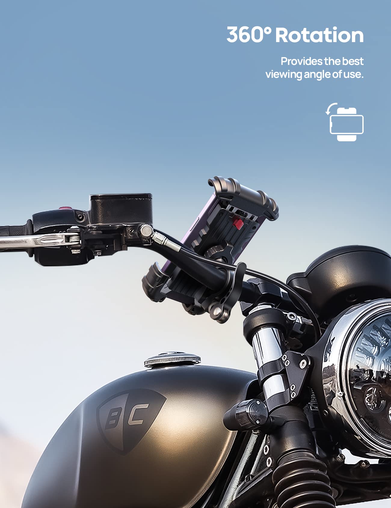 Lamicall Bike Phone Holder, Motorcycle Mount - Motorcycle Phone Holder, Handlebar Cell Phone Clamp, Scooter Phone Clip Gifts for iPhone 17 Air Pro Max, 16 15 Plus, S20, 4.7 to 6.8" Smartphones