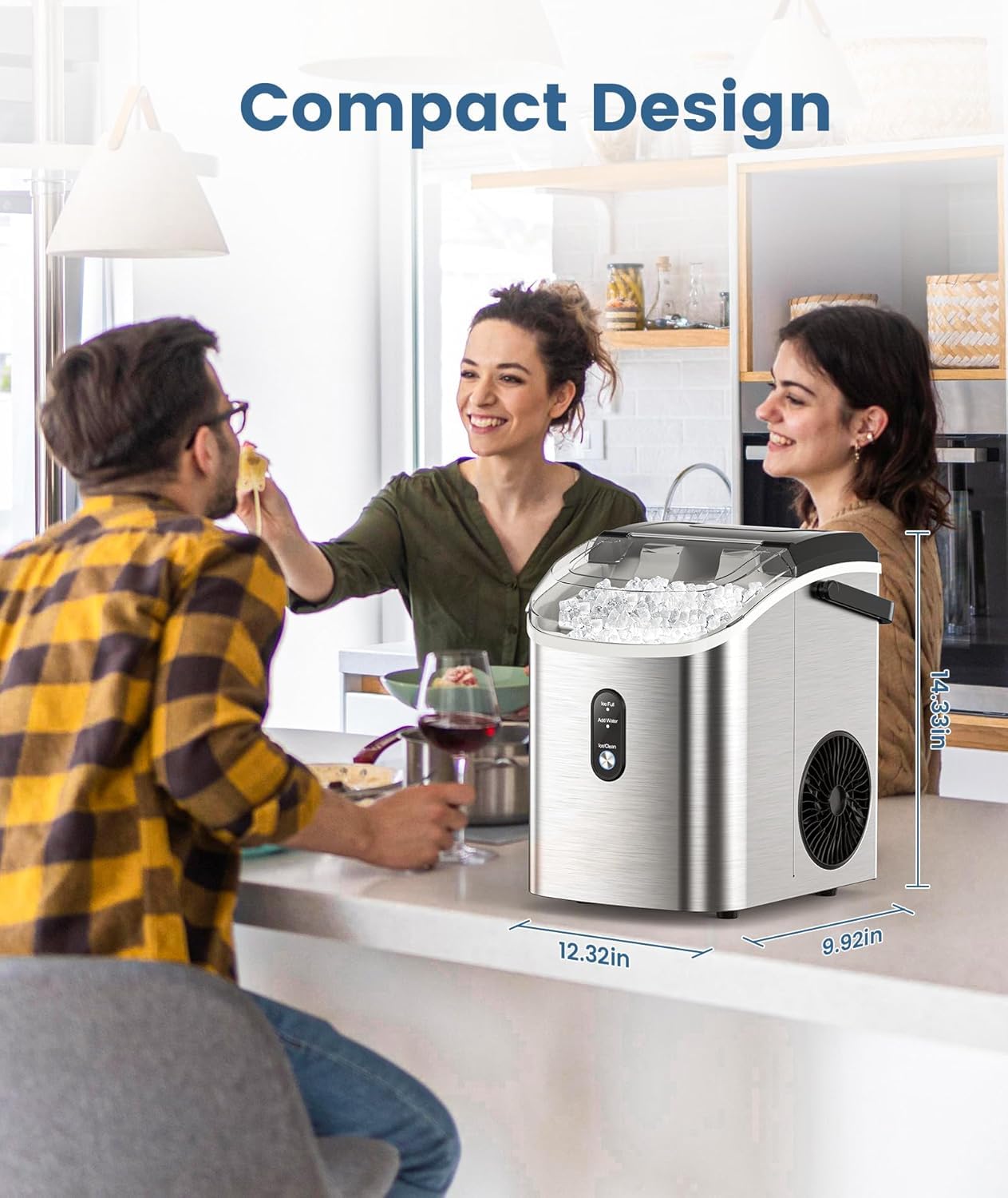 Antarctic Star Nugget Ice Maker Countertop with Handle, Stainless Steel, 35Lbs/24Hrs,7 Mins Ice Making, Pellet Ice Maker with Ice Basket/Ice Scoop for Home/Bar/Party/Office
