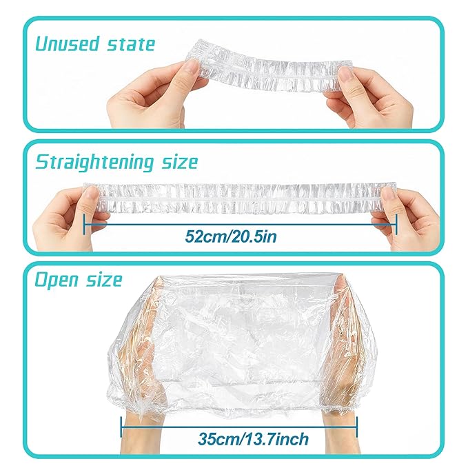 100 Pcs Disposable Shower Caps for Women & Men, Plastic Shower Cap Waterproof & Durable, Clear Large Plastic Hair Caps for Deep Conditioning, Hair Treatment, Travel Essentials Accessories