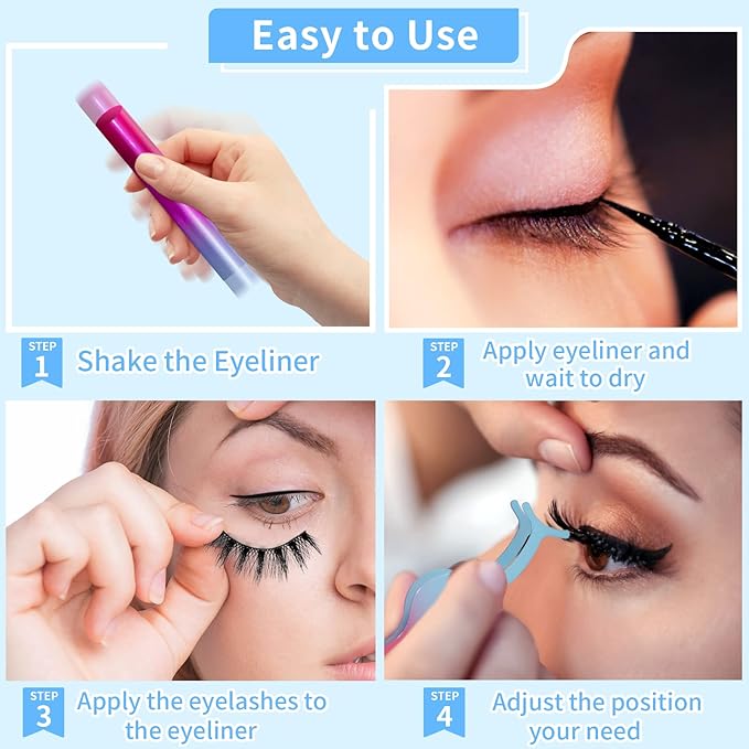 Magnetic Eyelashes Kit, Long Lasting and Reusable Magnetic lashes Natural Look, 14 Pairs False Eyelashes with Magnetic Eyeliner & Tweezers, Easy to Wear, No Glue Needed (14 Pairs)