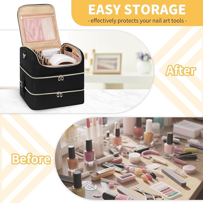 CUBETASTIC Portable Nail Polish Organizer Case Holds 117 Bottles - 3-Layer Nail Tech Kit with Storage Bag & Shoulder Strap, Extra Large Nail Supplies Travel Carrying Box