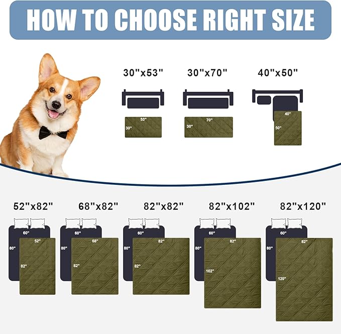 Smiry Waterproof Dog Bed Cover Pet Blanket, Soft Washable Dog Blanket for Furniture Bed Couch Sofa Reversible, Checkered (82"x102", Green/Navy)