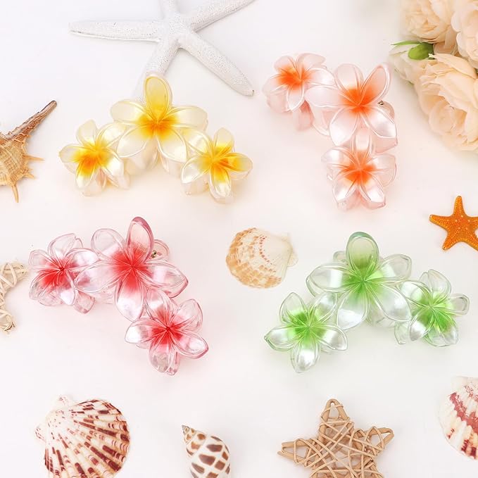 ANBALA 4PCS Hawaiian Flower Hair Clips, Large Claw Clips for Women Tropical Flower Clip Non-Slip Strong Hold Beach Hair Accessories
