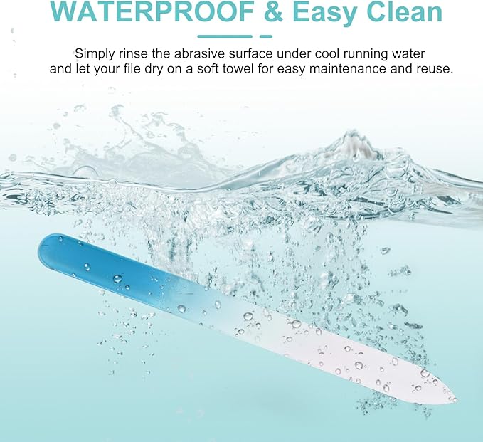 HARFINGTON Glass Nail File Kit 280 Grit Double Sided Professional Manicure Crystal Fingernail Files with Case for Natural Nail Art Shine Polishing Buffer, Blue