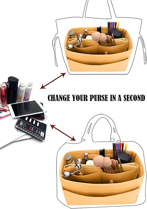 LEXSION Felt Purse Bag Organizer Insert with zipper Bag Tote Shaper Fit Speedy Neverful PM MM