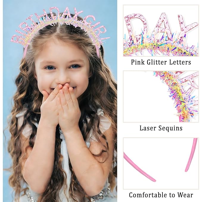CIEHER Pink Birthday Girl Headband & Birthday Sash for Women Girls Decorations & Party Favors