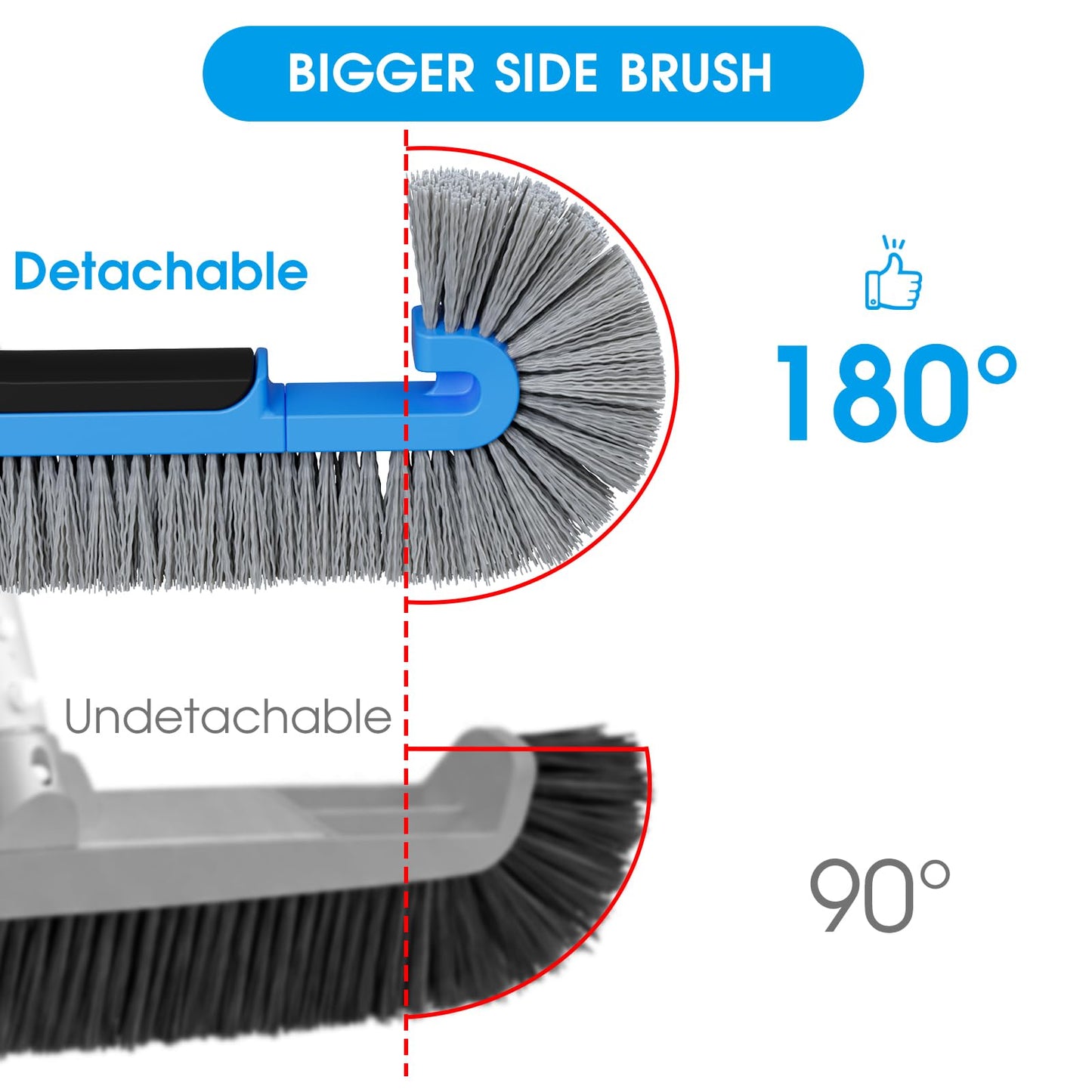 TidyMister 20'' Pool Brush Head for Cleaning Pool Walls, Curved Side Brush for Hard-to-Reach Corners, with Wavy Nylon Bristles, Fit with 1-1/4'' Standard Pole(not Included)