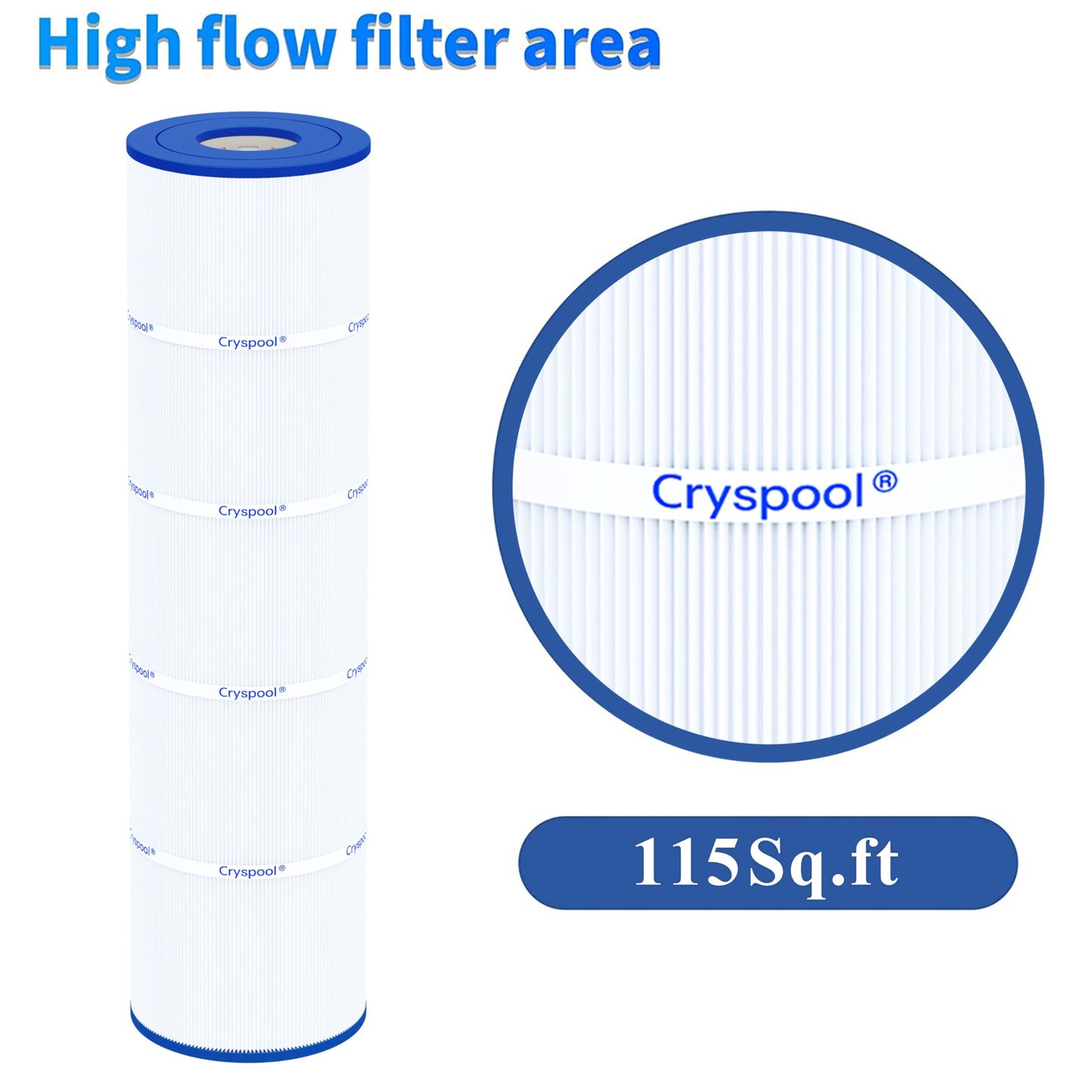 Cryspool® 07080 Filter Compatible with Jandy CL460, CV460, A0558000, R0554600, PJAN115, C-7468, FC-0810, 4X115 sq.ft Pool Filter Cartridges, 4 Pack
