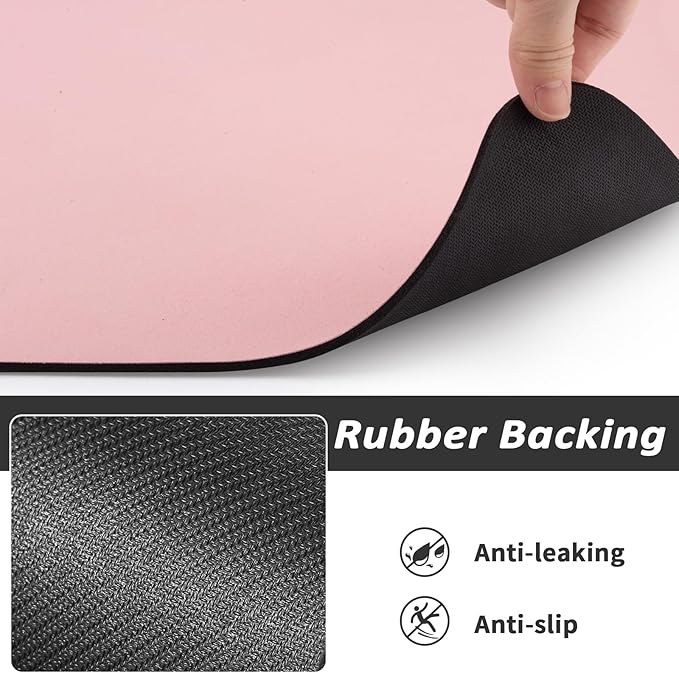 Dog Food Mat - Absorbent Cat Mat for Food and Water, No Stains Pet Feeding Bowl Mat, Easy to Clean Pet Placemats, Quick Dry Dog Water Dispenser Mat for Messy Drinkers | Paw Pink 18"x28"