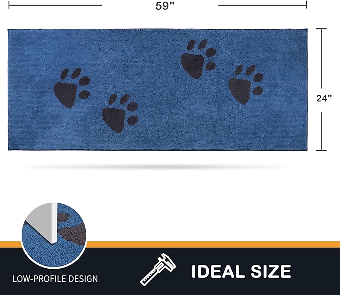 PURRUGS Dirt Trapping Door Mat 24" x 59", Non-Skid/Slip Machine Washable Microfiber Entrance Rug, Shoes Scraper, Dog Doormat, Super Absorbent Floor Mat for Muddy Wet Shoes and Paws, Blue
