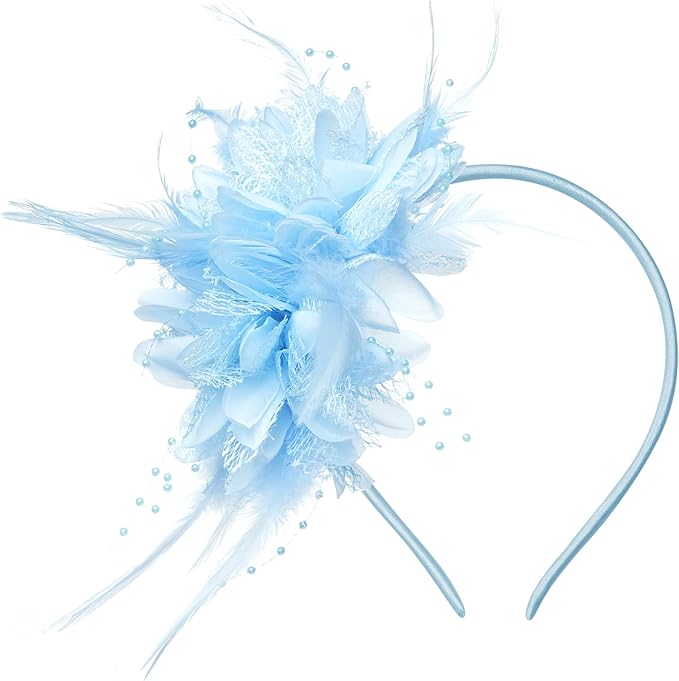 Womens Fascinators Hats Tea Party Hats for Women, Feather Pearl Veil Headband for Wedding Cocktail Dresses Accessories