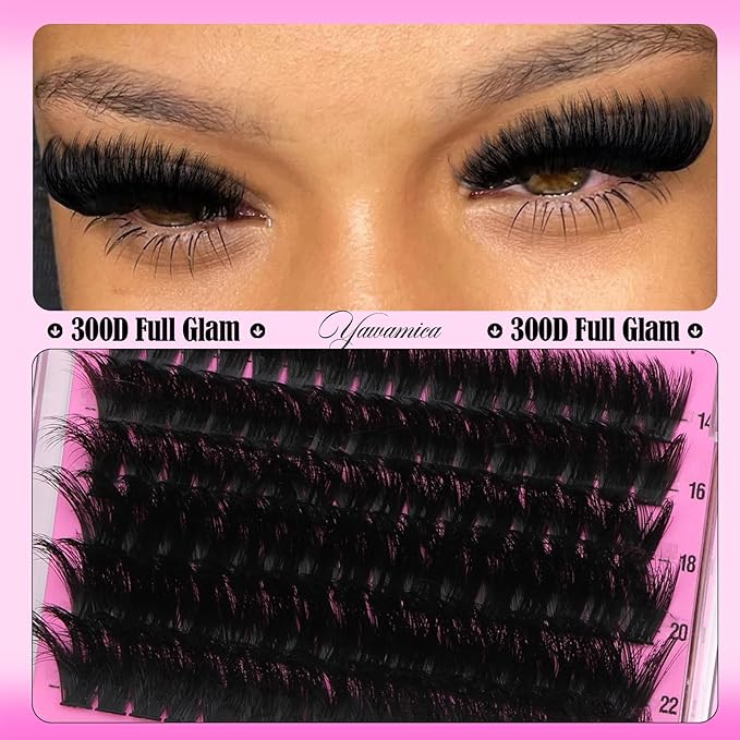 Yawamica Volume Lash Clusters Fluffy Wispy Eyelash Clusters 160D+300D Full Dramatic Cluster Eyelash Extensions 12-24mm Long Thick Individual Lashes DIY Salon Extensions by Self