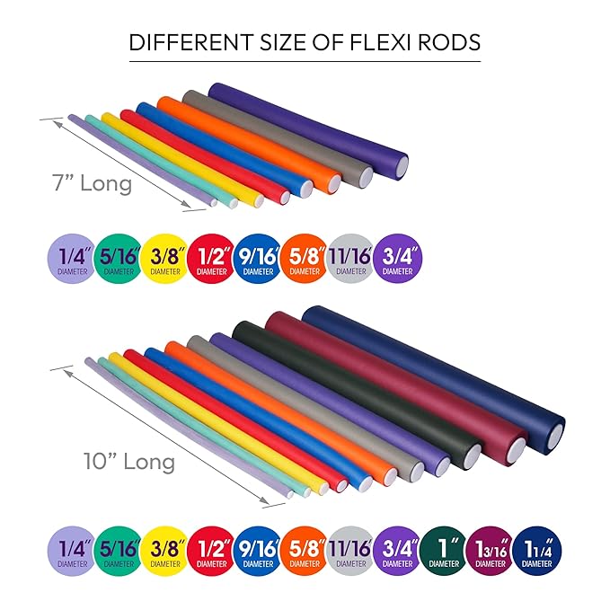 Red by Kiss Flexi Rods - Heatless Hair Curler for 90S Glamorous Bouncy Curls Beach Waves, No Slips, Sleep Styler (7" Length, 5/16" Diameter)