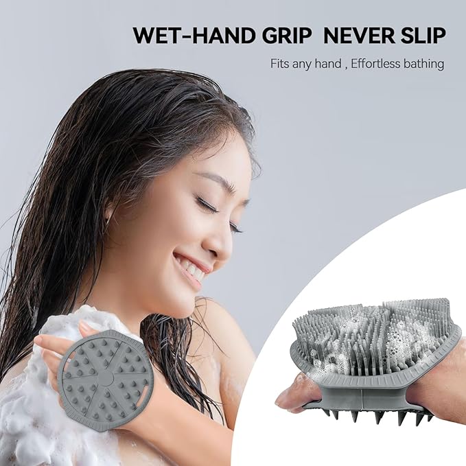 Silicone Body Scrubber, Dual-Sided Silicone Loofah for Shower, Exfoliating Body Brush Scrubber for Men and Women for All Skin, Scalp Scrubber Lather WellÃ¯Â¼ÂEasy to Clean (Gray)