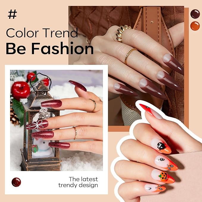 modelones Gel Nail Polish Set, 6 Colors Winter Brown Maple Burnt Orange Maroon Burgundy Red Glitter Gel Polish Cherry Mocha Turkey Pumpkin Color Changing Nail Polish LED Gift