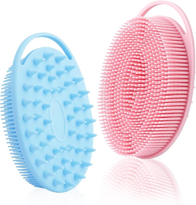 Silicone Body Scrubber, Silicone Loofah 2 Pcs Silicones Shower Scrubber Exfoliating 2 in 1 Silicones Body Scrub Brush Scalp Massager Shampoo Brush for All Skin Men Women Kids