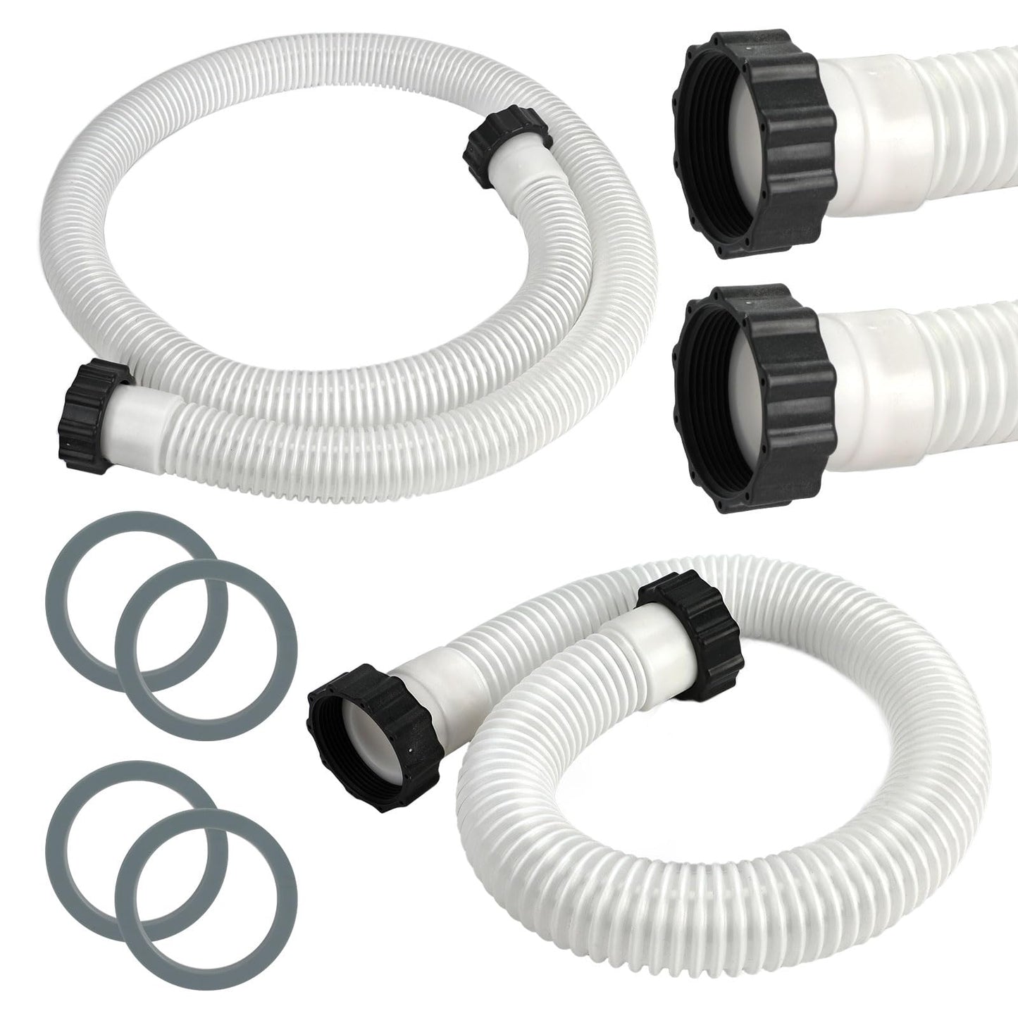 Conderyang 2 Pack 1 1/2 Pool Hose for Above Ground Pools 6ft&3ft Long Pool Pump Replacement Filter Hoses 1.5" EVA Swimming Pool Filter Hose for Filter Pumps, Saltwater Systems and Sand Filters (White)