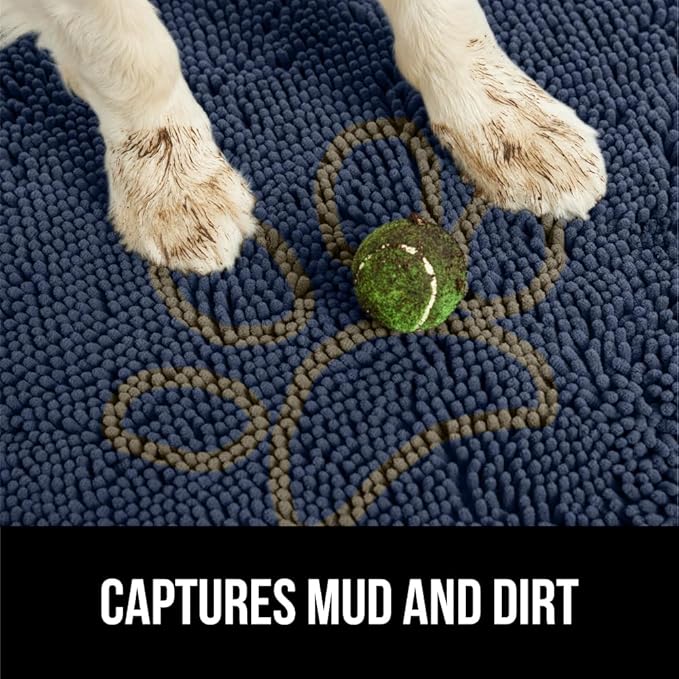 GORILLA GRIP SoakSTOPPER Dog Door Mat, 30x20 Machine Washable Rug Absorbent Doormat Captures Moisture Mud Dirt, Quick Dry Soft Chenille Entryway Rugs Indoor Entrance Mats for Dog Paws, Navy