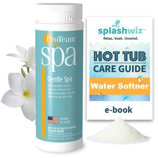 ProTeam Gentle Spa Hot Tub Water Softener & Conditioner — Softens Hard Water, Prevents Scum Lines & Skin Irritation, Borate pH Stabilizer — Fresh Scent, 1.5 lb + SplashWiz Care e-Book