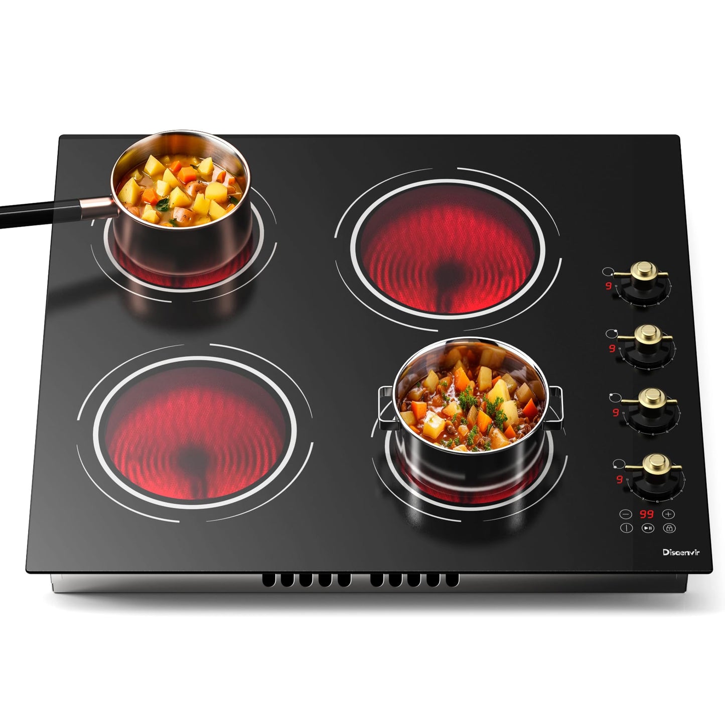 Disaenvir 2 Burner Electric Cooktop - 3000W Drop-in Two Burner Electric Stove 220V, 13 Inch Ceramic Stove with Knob Control, Timer, Safety Lock, Residual Heat Indicator, 220V Hard Wired (No Plug)