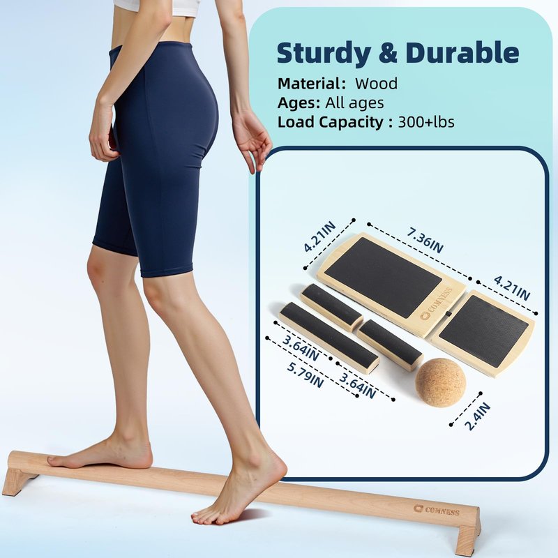 Comness Balance Trainer Kit, Ankle Strengthener Exerciser for Sprained, Single Leg Balance Board and 40 Inch Beam for Plantar Fasciitis Relief, Blackboard Foot Trainer (with Cork Massage Ball)