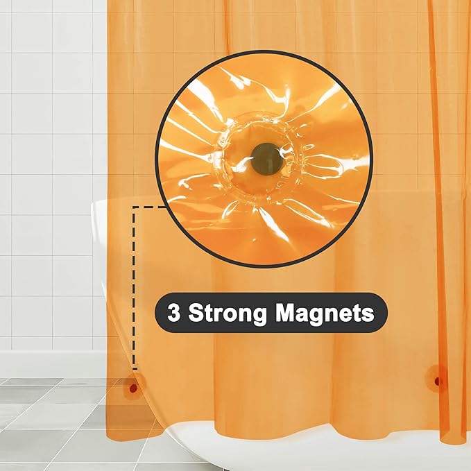 Barossa Design Clear Orange Long Shower Curtain Liner 78" Height - 3 Magnets & Waterproof Lightweight PEVA Shower Liner for Bath Tub, PVC Free, Metal Grommets, Clear Orange, 72x78