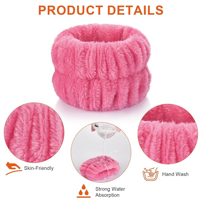 2pcs Wrist Bands for Washing Face Wash Wristbands Wrist Towels Arm Bands for Skincare Makeup Wrist Cuffs Spa Wrist Scrunchies