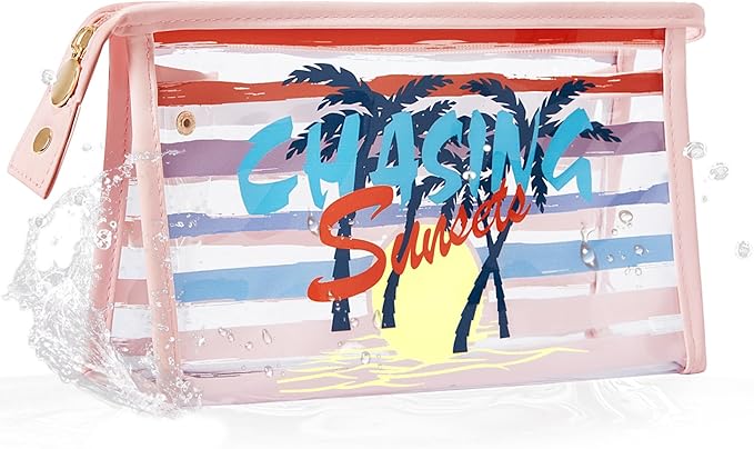 COSHAYSOO Sunscreen Bag Clear Makeup Toiletry Pouch Beach Vacation Essentials for Women Teen Girls Trip Gifts Summer Pool Travel Must Have Accessories Waterproof Stuff