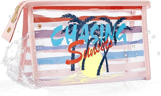 COSHAYSOO Sunscreen Bag Clear Makeup Toiletry Pouch Beach Vacation Essentials for Women Teen Girls Trip Gifts Summer Pool Travel Must Have Accessories Waterproof Stuff