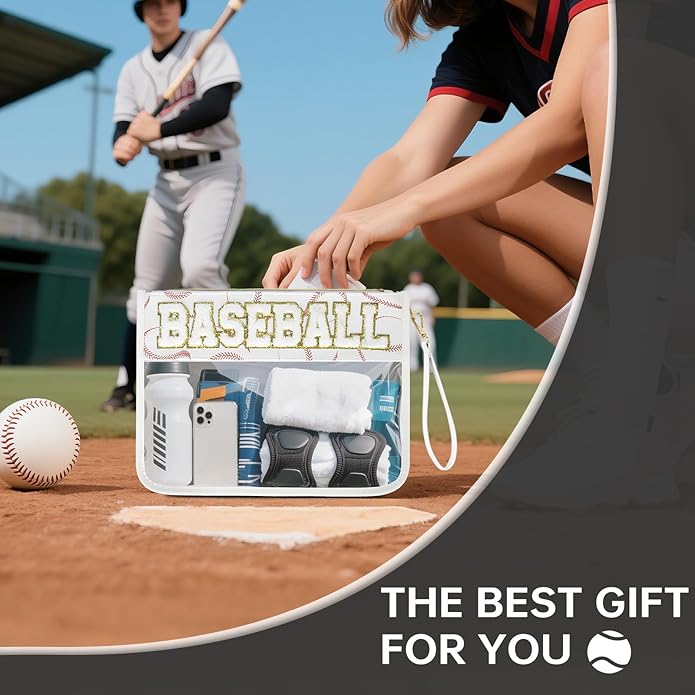 Baseball Gift Bags Baseballs Treat Bags Team Gifts Clear Chenille Letter Zipper Pouch Accessories Stuff Sport Portable