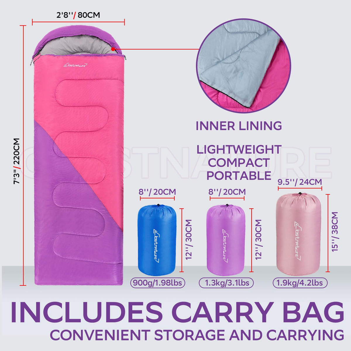 Clostnature Sleeping Bag for Adults and Kids - Lightweight Camping Sleeping Bag for Girls, Boys, Youths, Ultralight Backpacking Sleeping Bags for Cold Weather - Storage Sack Included(Left Zipper)