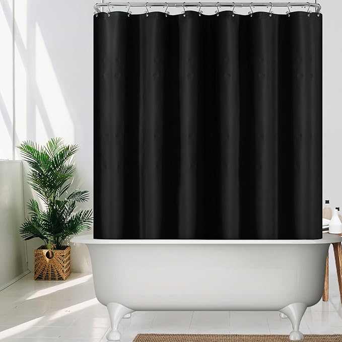 Mrs Awesome Black Clawfoot Tub Shower Curtain or Liner with 12 Magnets - Free 36 Hooks Included, Waterproof PEVA, 180" x 70", Black