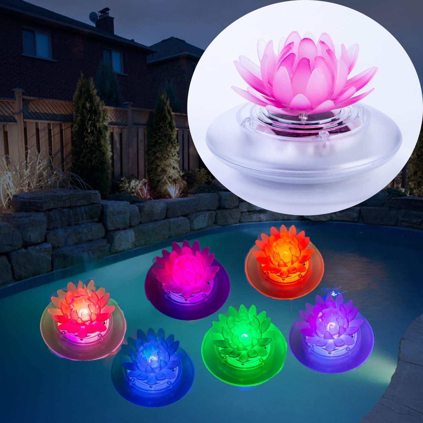4 Pack Solar Lotus Pond Lights, Floating Color Changing Lotus Flower Pool Lights Led Waterproof Outdoor Swimming Pool Pond Submersible Lights