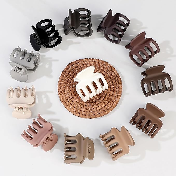 12Pcs Hair Clips for Women 1.8 Inch Small Claw Clips for Thin Hair Medium Hair Claw Clips for Thick Hair Accessories for Women Girls (Brown)