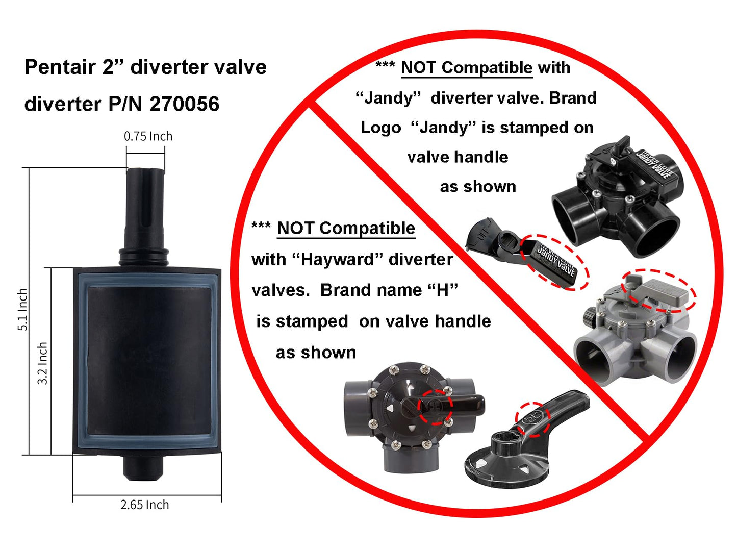 ATIE Pool Diverter Valve Assembly Compatible with Pentair Diverter Valve 270056 for 2 & 3-Way 2" Valves 263026, 263027, 263028, 263029 ONLY (Not Compatible with 263037/263038 Valve) (2 Pack)