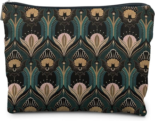 Witchy Goth Makeup Bag, Vintage 1920s Bats and Flowers Aesthetic Cosmetic Toiletry Bag for Women