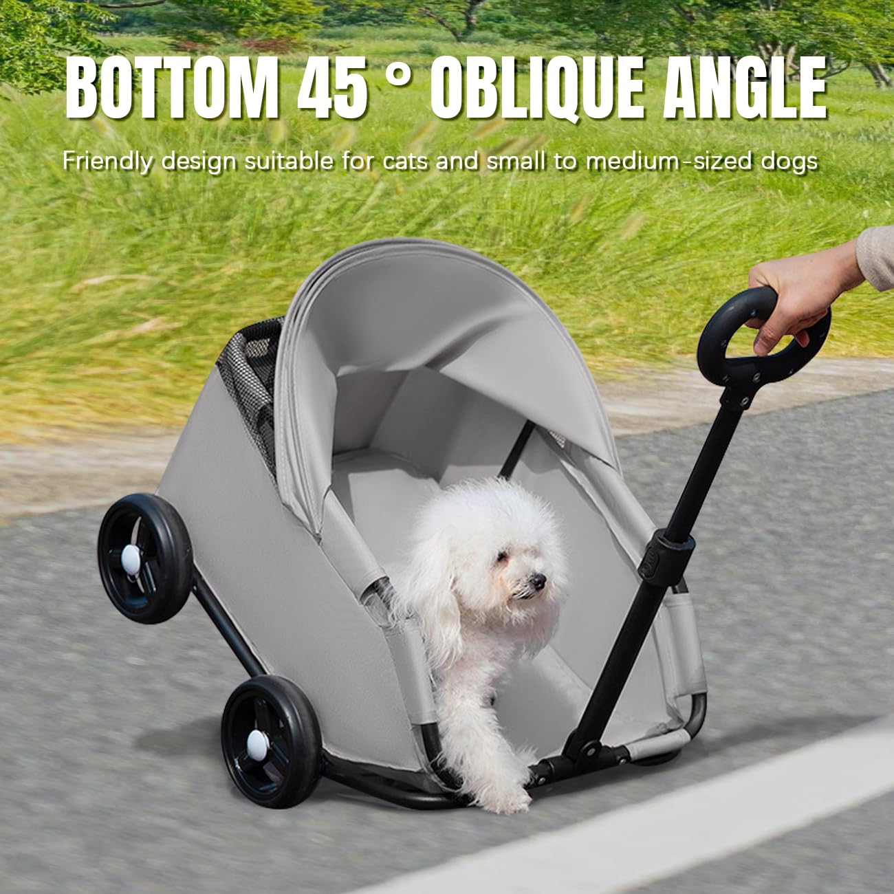 La La Pet 4-Wheel Dog Stroller with Sunshade Cover Collapsible Mesh Canopy Portable Pet Carrier for Outdoor Travel Shopping Walking Suitable for Small Dogs and Cats Gray